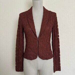 INC International Concepts Brown Lace Blazer Size S Whimsigoth Coquette Tailored